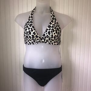 MICHAEL KORS Retail $122 Maroon Black Animal Print Halter 2 Piece Size Large
